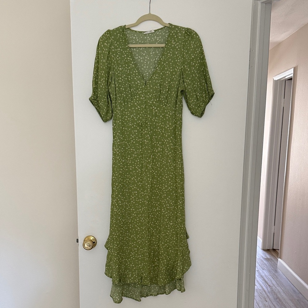 Kivari Olive Green Floral Maxi Dress
